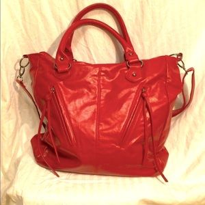 RED VEGAN LEATHER TOTE BAG